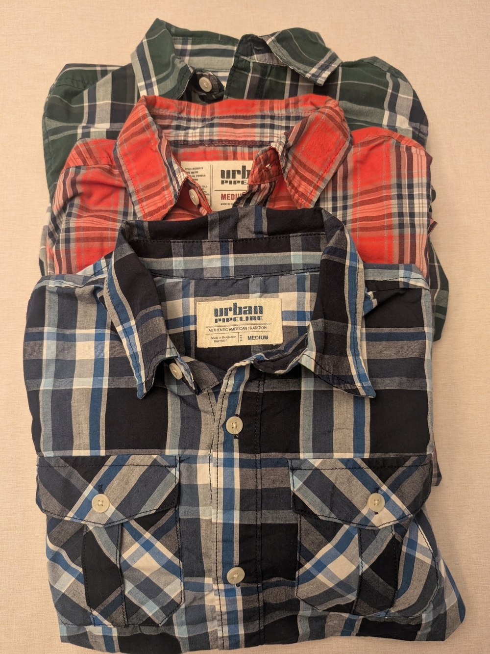 Urban PipelineBlue, Green and Orange Plaid Button-Up Shirts (Bundle)